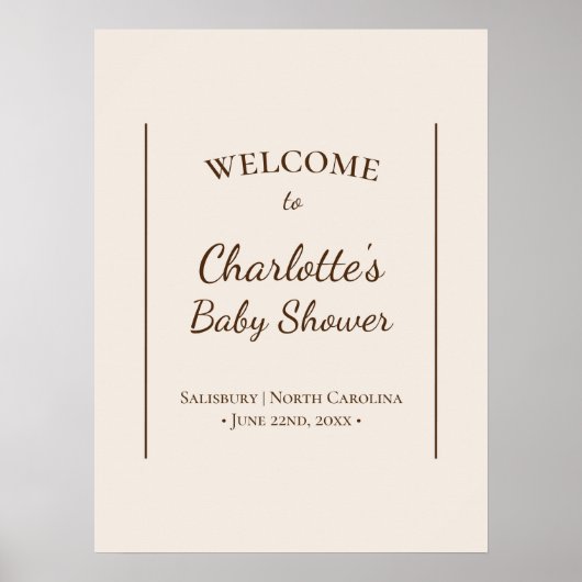 Boho minimalistisch beige Baby shower welkom Poste Poster (Voorkant)