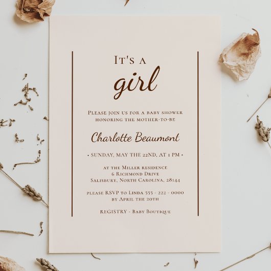 Boho minimalistisch beige Het is een meisjesdouche Kaart