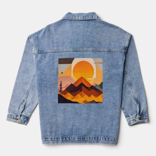 Boho minimalistisch berglandschap denim jacket (Achterkant)