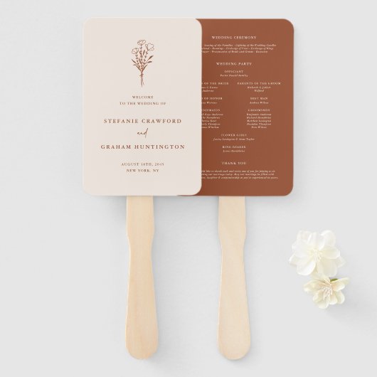 Boho minimalistisch botanicals terracotta programm handwaaier (Voorkant en achterkant)