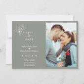 Boho minimalistisch eenvoudige wijze groene foto b save the date (Voorkant)