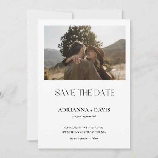 Boho minimalistisch zwart-wit monogram bruiloft save the date (Voorkant)