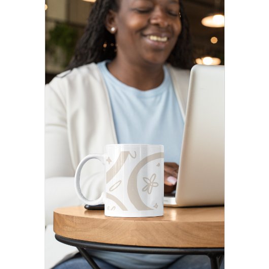 Boho Minimalistische Abstracte Halve Maan & Bloeme Koffiemok