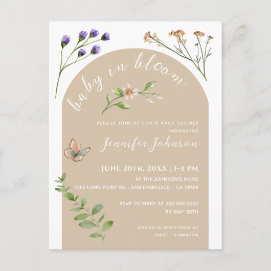 Boho Minimalistische Baby in Bloom Floral Baby sho Briefkaart (Voorkant)