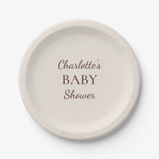 Boho minimalistische beige Baby shower papier Bord (Voorkant)