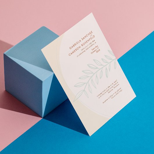 Boho minimalistische beige botanische bruiloft kaart