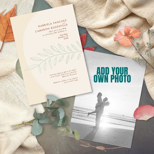 Boho minimalistische beige botanische bruiloft kaart