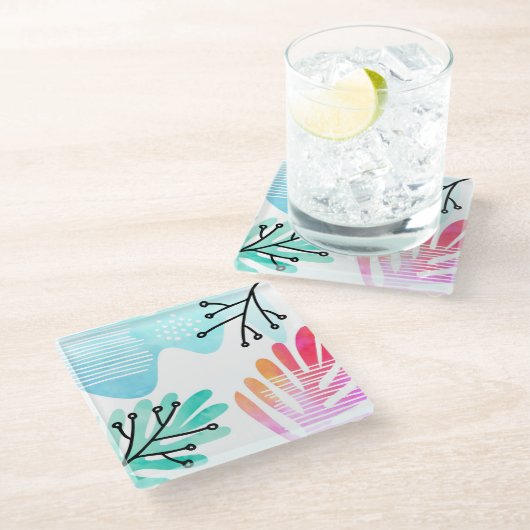 Boho minimalistische blob vorm laat line art glazen onderzetter (Schuin)