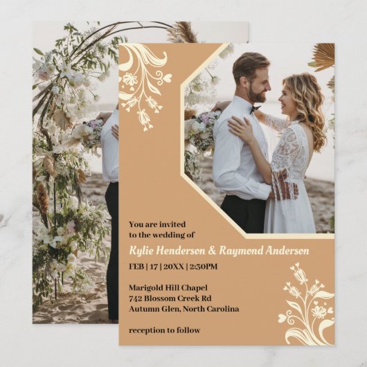 Boho Minimalistische Bloemenbuff Wedding Kaart (Voorkant / Achterkant)