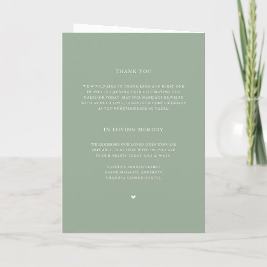 Boho minimalistische botanicals Sage Groene bruilo Programma (Achterkant)