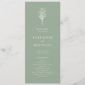 Boho minimalistische botanicals Sage Groene bruilo Programmakaart (Voorkant)