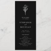 Boho minimalistische botanicals zwart bruiloft programmakaart (Voorkant)