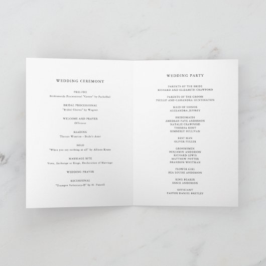 Boho minimalistische botanicals zwart-wit bruiloft programma (Binnen)