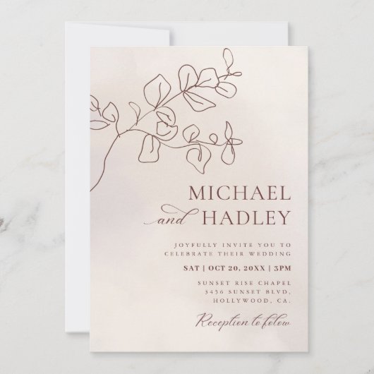 Boho minimalistische botanische bloemen bruiloft kaart (Voorkant)