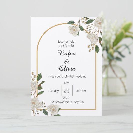 Boho minimalistische botanische bloemen bruiloft kaart (Staand voorkant)