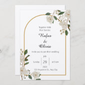 Boho minimalistische botanische bloemen bruiloft kaart (Voorkant / Achterkant)