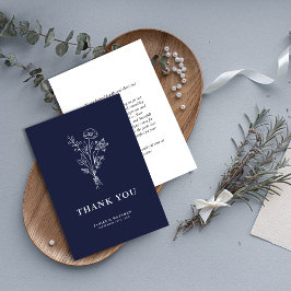 Boho Minimalistische Botanische Bloemen Navy Blauw Bedankkaart