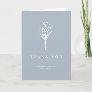 Boho Minimalistische Botanische Bloemen Stofblauwe Bedankkaart