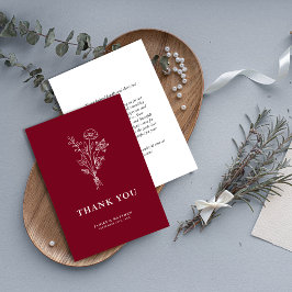 Boho Minimalistische Botanische Bordeauxrode Huwel Bedankkaart