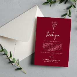 Boho Minimalistische Botanische Burgundy Herfst Br Bedankkaart
