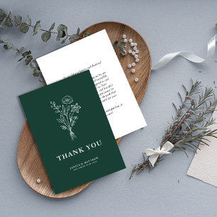 Boho Minimalistische Botanische Elementen Smaragd  Bedankkaart