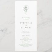 Boho Minimalistische Botanische Saliegroene Trouwd Programmakaart (Voorkant)