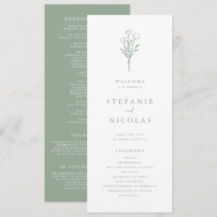 Boho Minimalistische Botanische Saliegroene Trouwd Programmakaart
