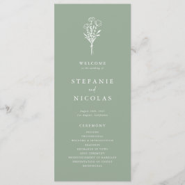 Boho Minimalistische Botanische Saliegroene Trouwd Programmakaart