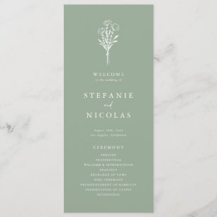 Boho Minimalistische Botanische Saliegroene Trouwd Programmakaart