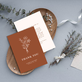 Boho Minimalistische Botanische Terracotta Bruilof Bedankkaart
