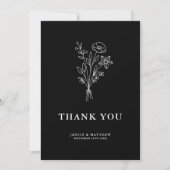 Boho Minimalistische Botanische Zwarte Bruiloft Bedankkaart (Voorkant)