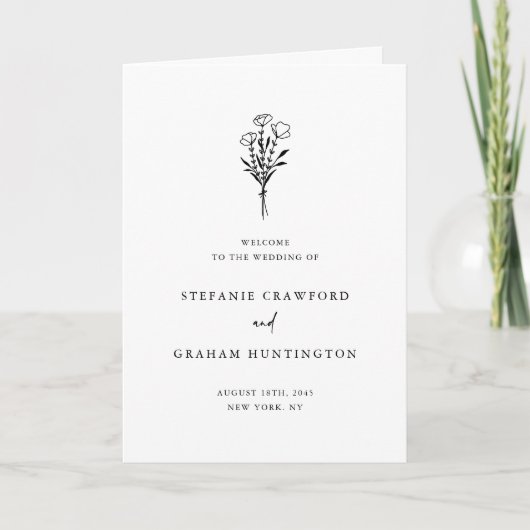 Boho Minimalistische Botanische Zwarte en Witte Hu Programma (Voorkant)