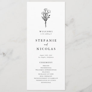 Boho Minimalistische Botanische Zwarte en Witte Hu Programmakaart