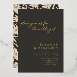 Boho Minimalistische Botanische Zwarte Ivoren Trou Folie Uitnodiging