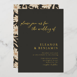 Boho Minimalistische Botanische Zwarte Ivoren Trou Folie Uitnodiging