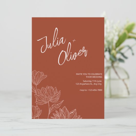 Boho minimalistische bruiloft bloemenbruiloft bewe kaart (Staand voorkant)