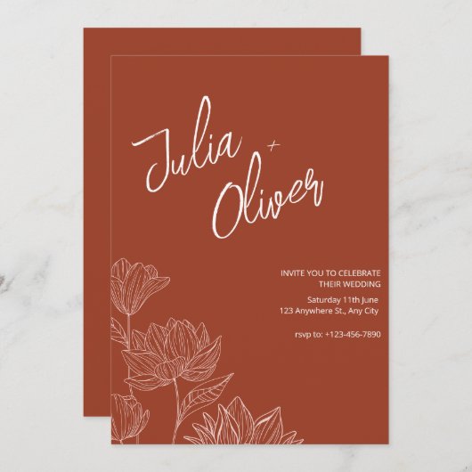 Boho minimalistische bruiloft bloemenbruiloft bewe kaart (Voorkant / Achterkant)