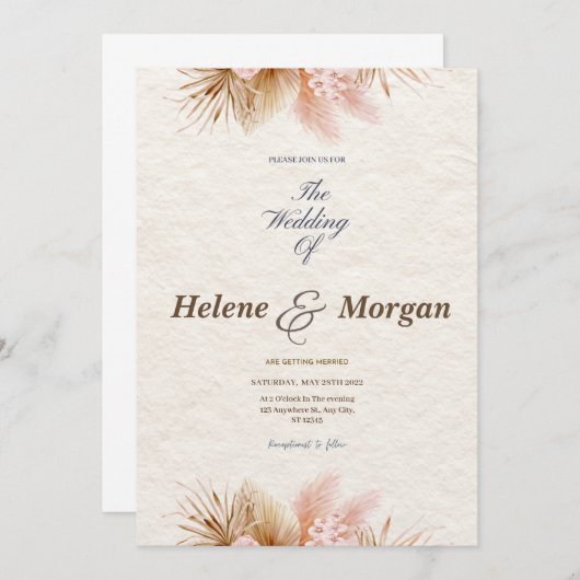 Boho Minimalistische Bruiloft Kaart (Voorkant / Achterkant)