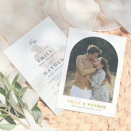 Boho Minimalistische Eenvoudige Boog Huwelijksfoto Folie Uitnodiging