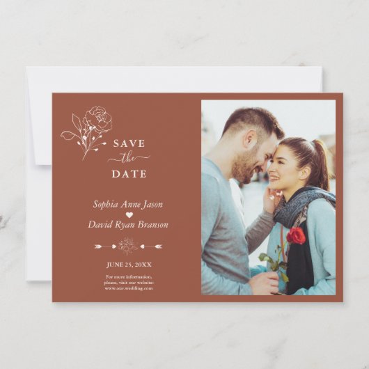 Boho minimalistische eenvoudige terracotta foto br save the date (Voorkant)