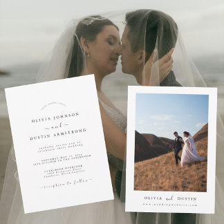 Boho Minimalistische Elegante Foto Huwelijksuitnod Kaart