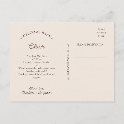 Boho minimalistische foto Geboorte Aankondiging Br (Achterkant)