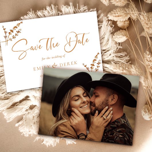 Boho minimalistische foto Sinaasappel bloemenbruil Kaart