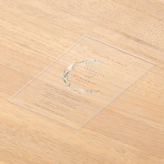 Boho Minimalistische Gedempte Blauwe & Gedroogde G Acryl Uitnodigingen (Laagn)