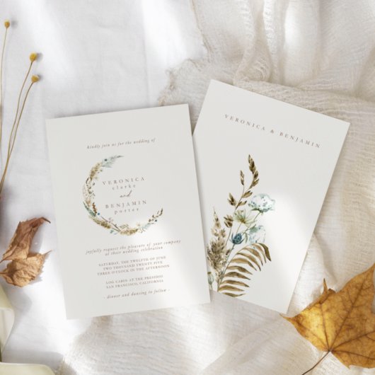 Boho Minimalistische Gedempte Blauwe & Gedroogde G Kaart