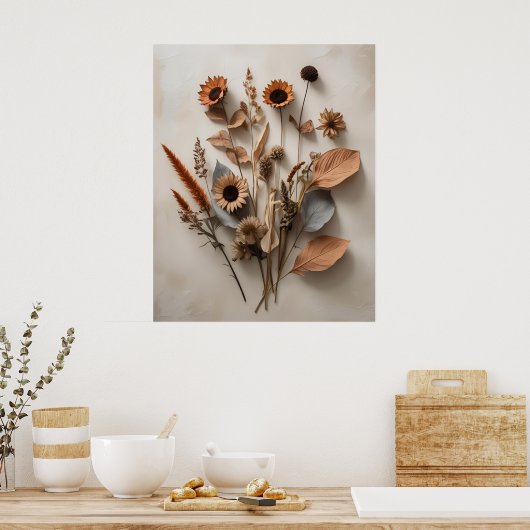 Boho Minimalistische Gedroogde Bloemen Kunstdruk Poster (Keuken)