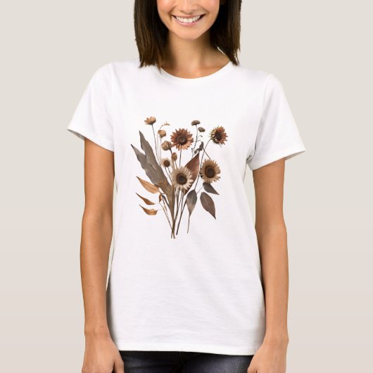 Boho Minimalistische Gedroogde Bloemen Kunstdruk T-shirt (Voorkant)