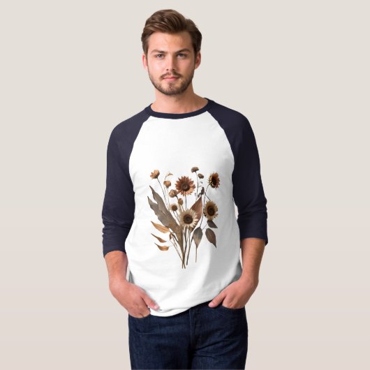 Boho Minimalistische Gedroogde Bloemen Kunstdruk T-shirt (Voorkant volledig)