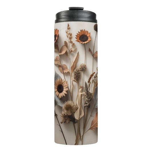 Boho Minimalistische Gedroogde Bloemen Kunstdruk Thermosbeker (Voorkant)
