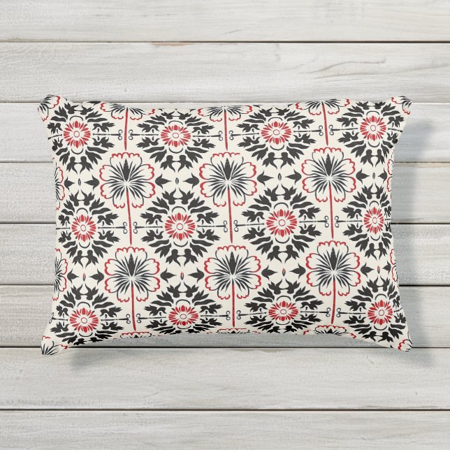 Boho minimalistische geometrische zwart wit rood p buitenkussen (Voorkant)